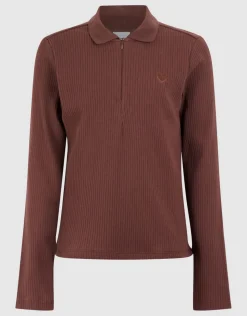 Collar Zip Longsleeve Top Donkerbruin