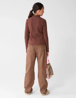 Collar Zip Longsleeve Top Donkerbruin