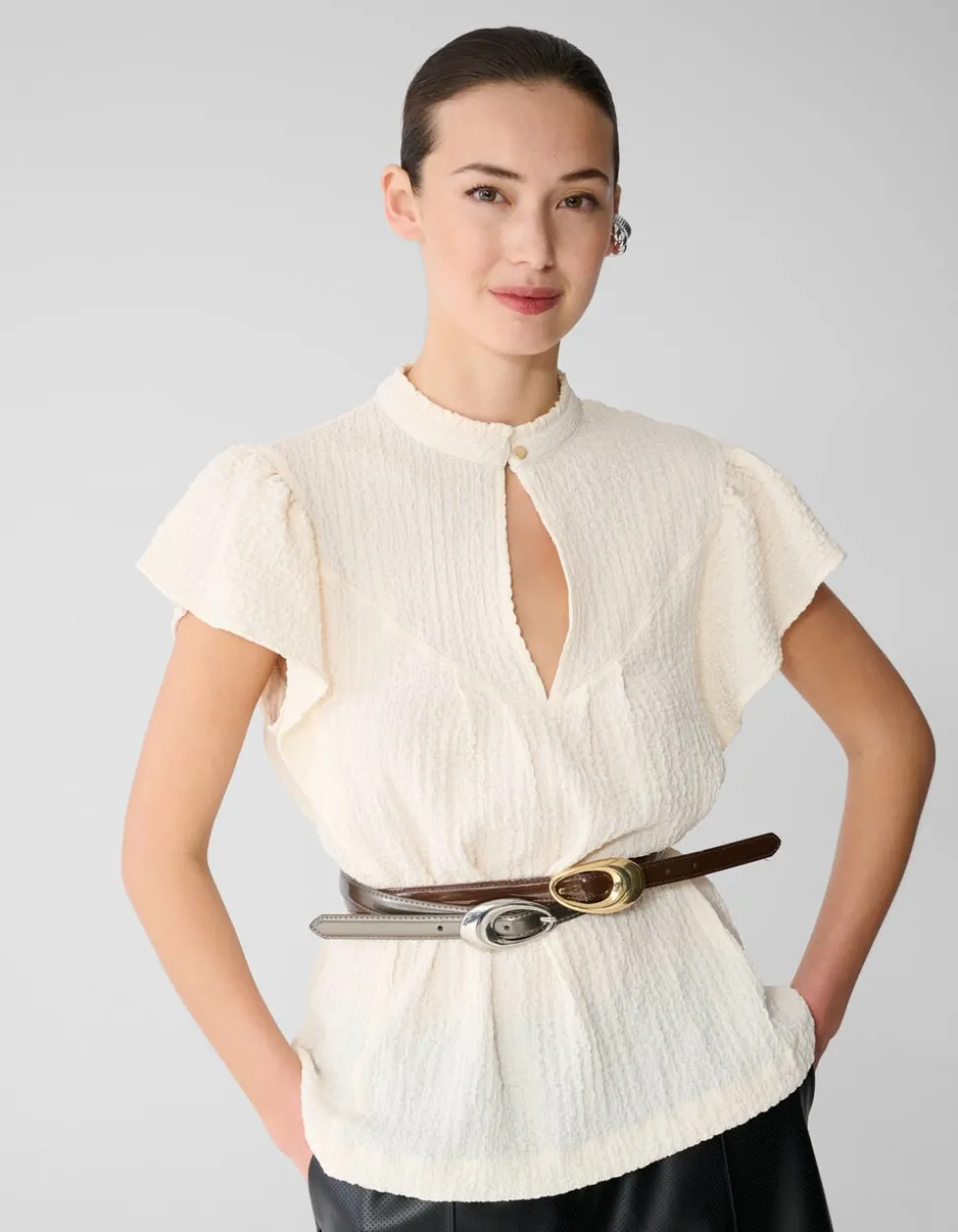 Crinkle Ruffle Top Gebroken Wit