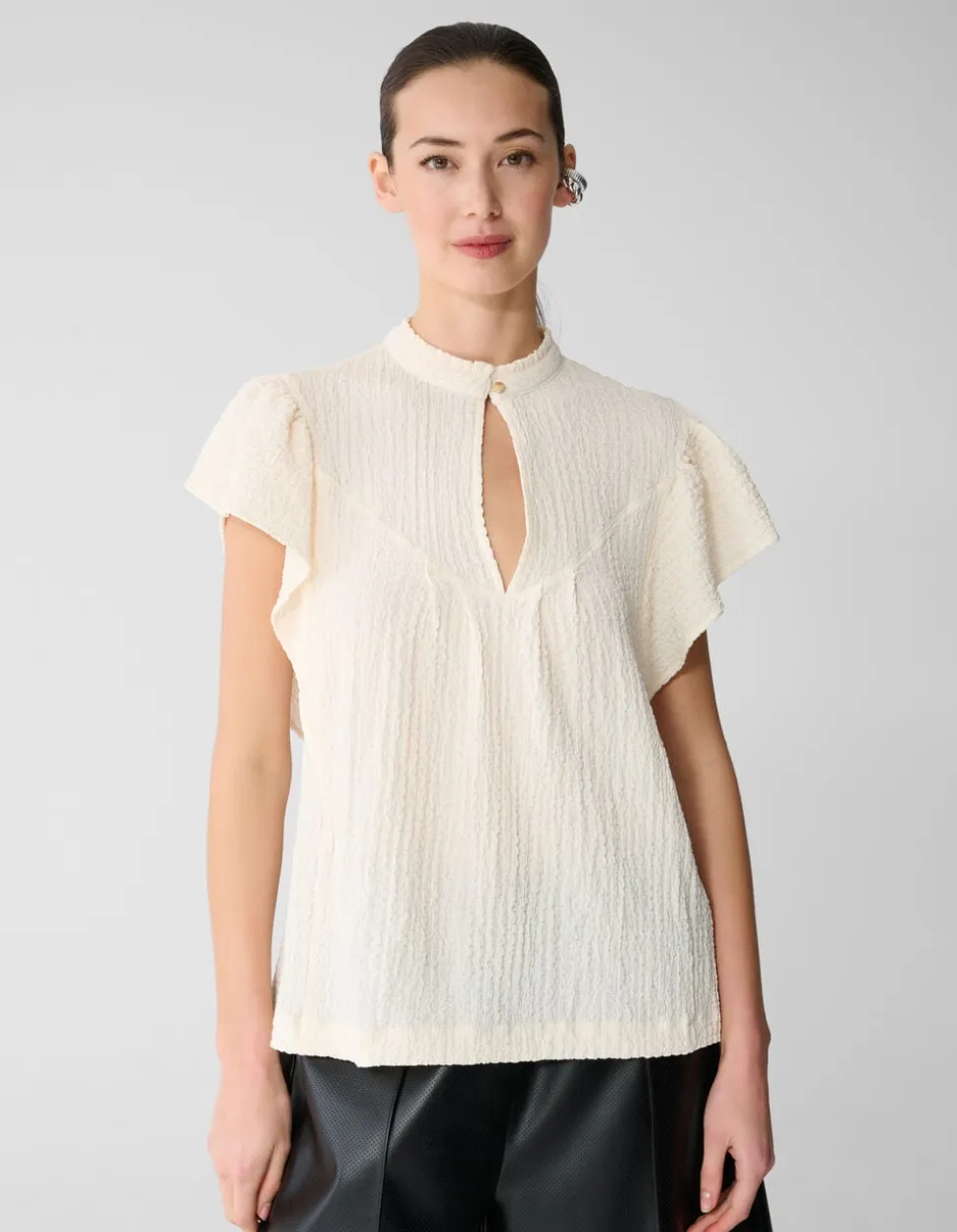 Crinkle Ruffle Top Gebroken Wit