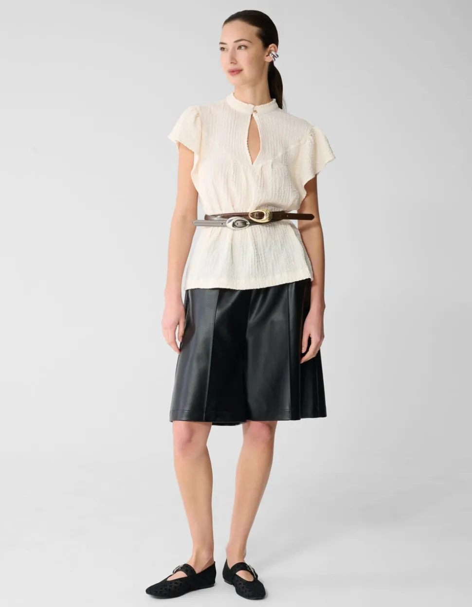 Crinkle Ruffle Top Gebroken Wit