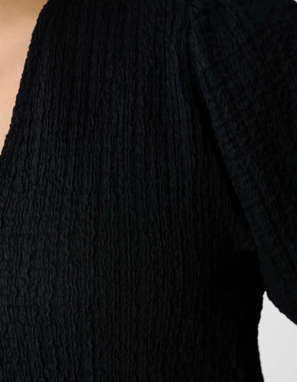 Crinkle V-Hals Top Zwart
