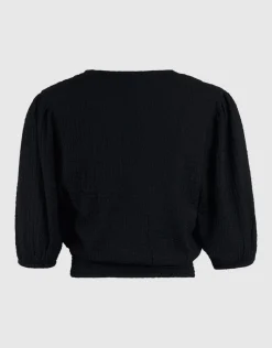 Crinkle V-Hals Top Zwart