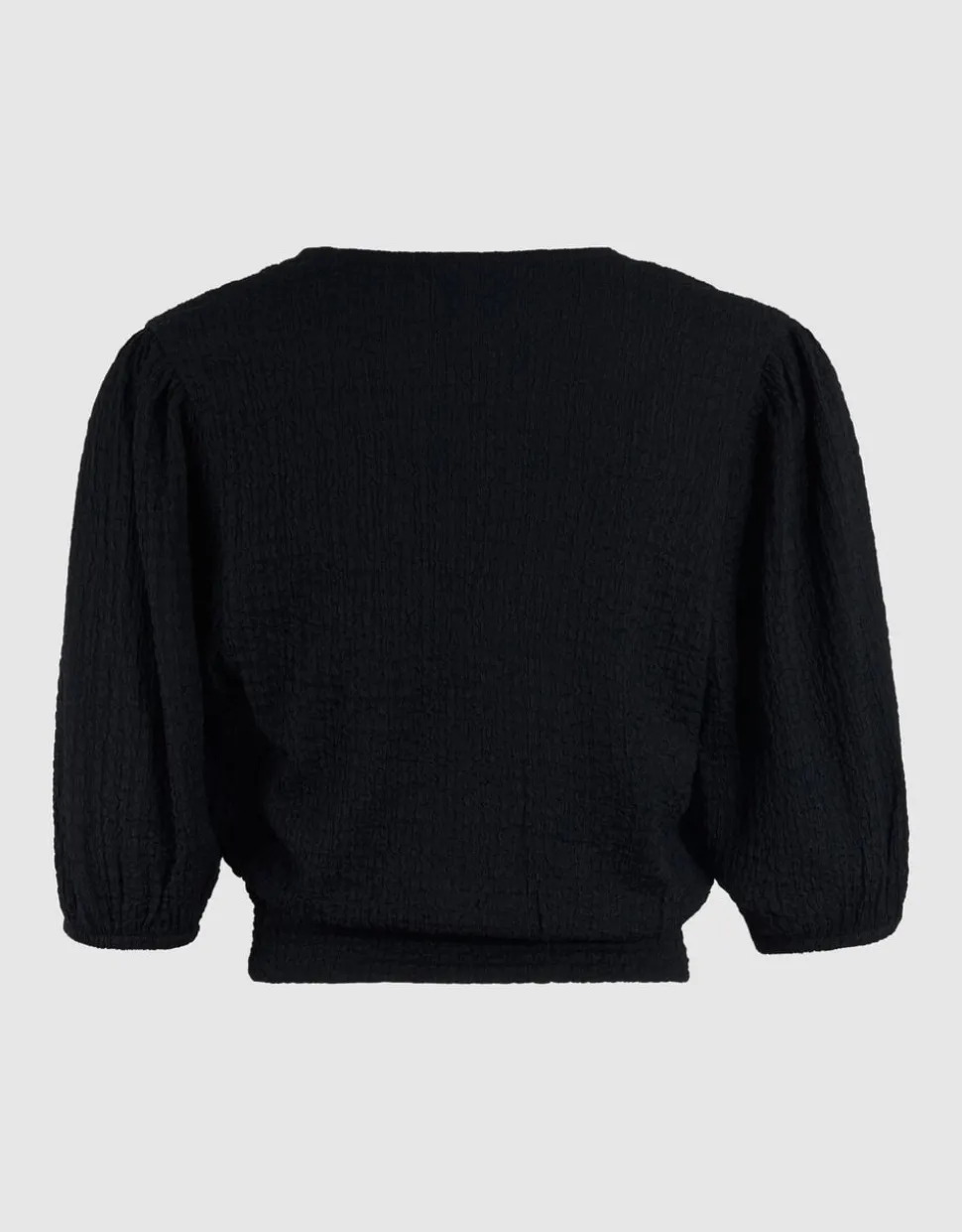Crinkle V-Hals Top Zwart