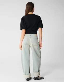 Crinkle V-Hals Top Zwart