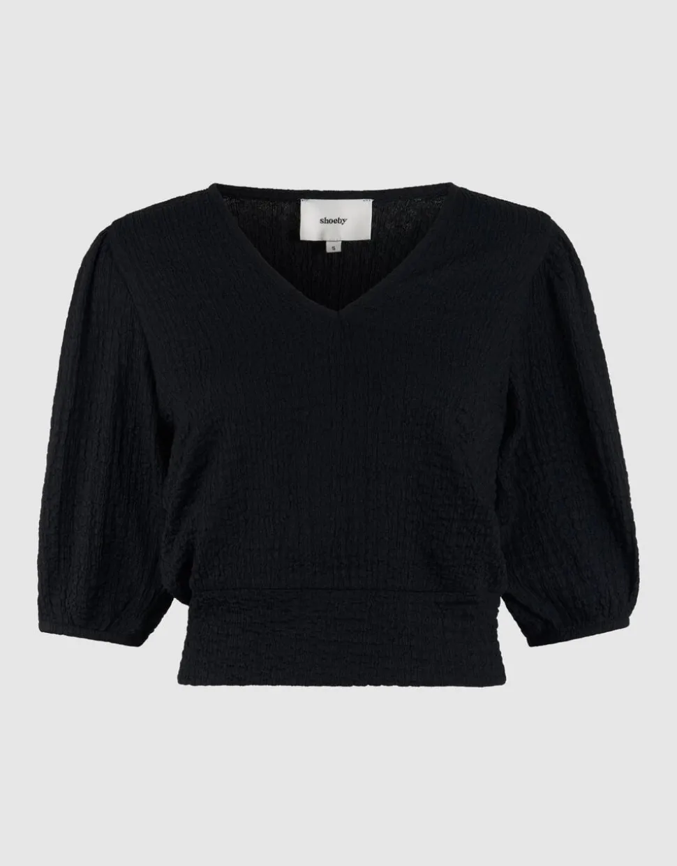 Crinkle V-Hals Top Zwart