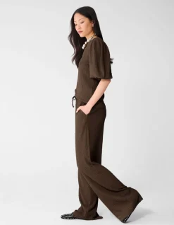 Crinkle Wide Leg Fit Broek Bruin