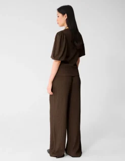 Crinkle Wide Leg Fit Broek Bruin