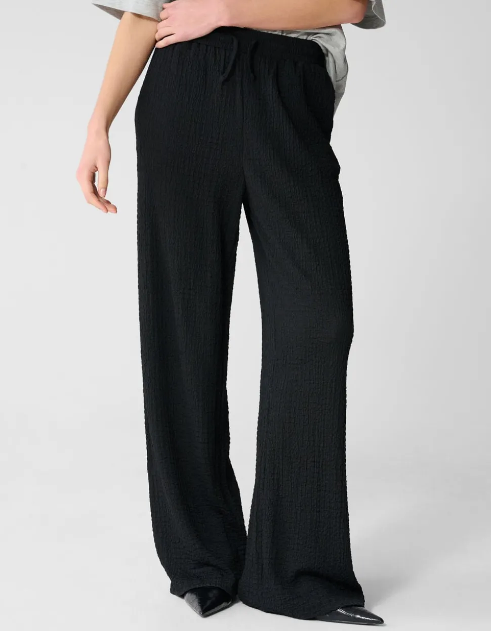 Crinkle Wide Leg Fit Broek Zwart