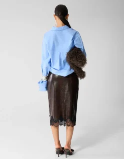 Croco Vegan Leren Midi Rok Donkerbruin