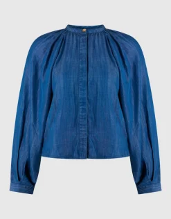 Cropped Denim Blouse Blauw