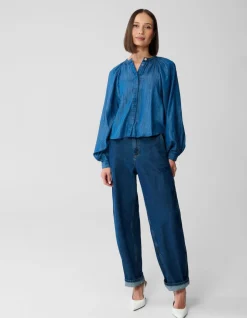 Cropped Denim Blouse Blauw