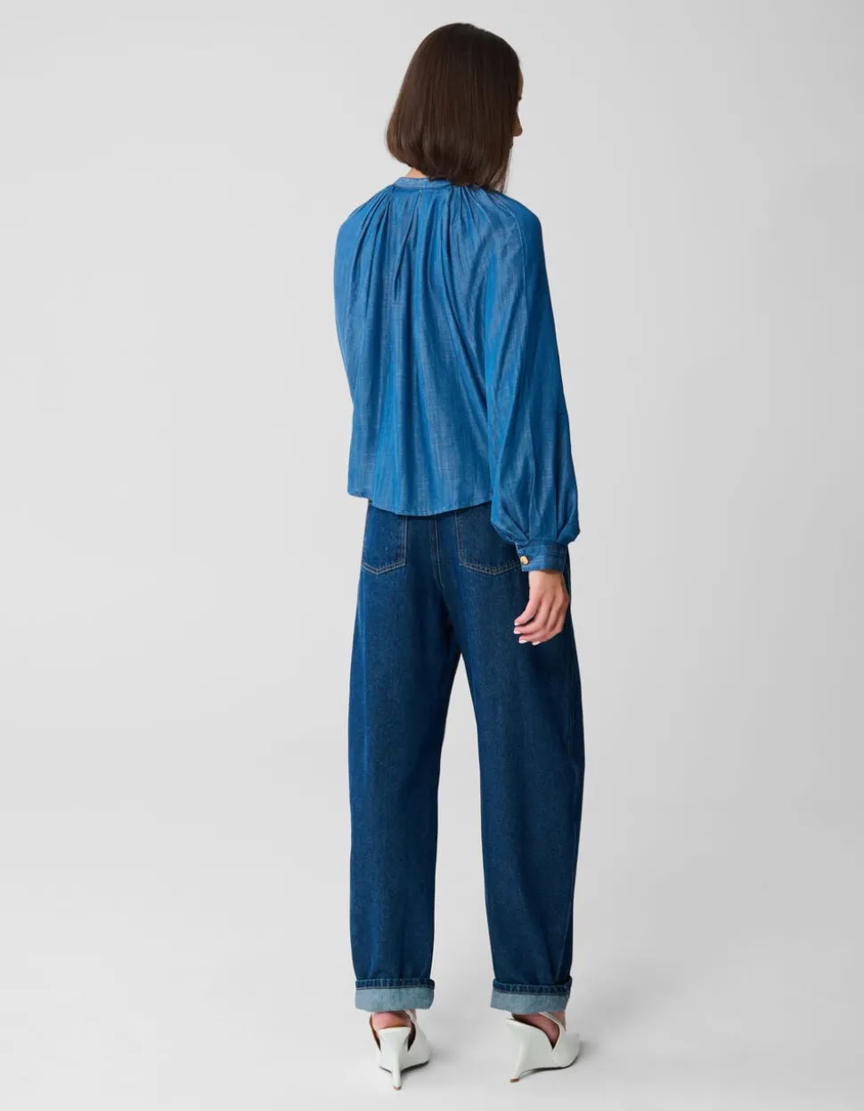 Cropped Denim Blouse Blauw