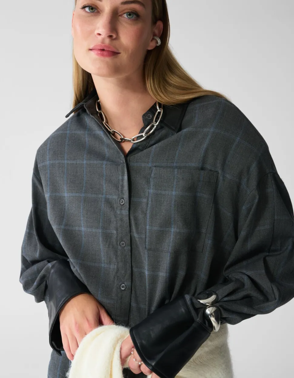 Cropped Ruiten Blouse Donkergrijs