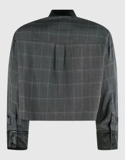 Cropped Ruiten Blouse Donkergrijs