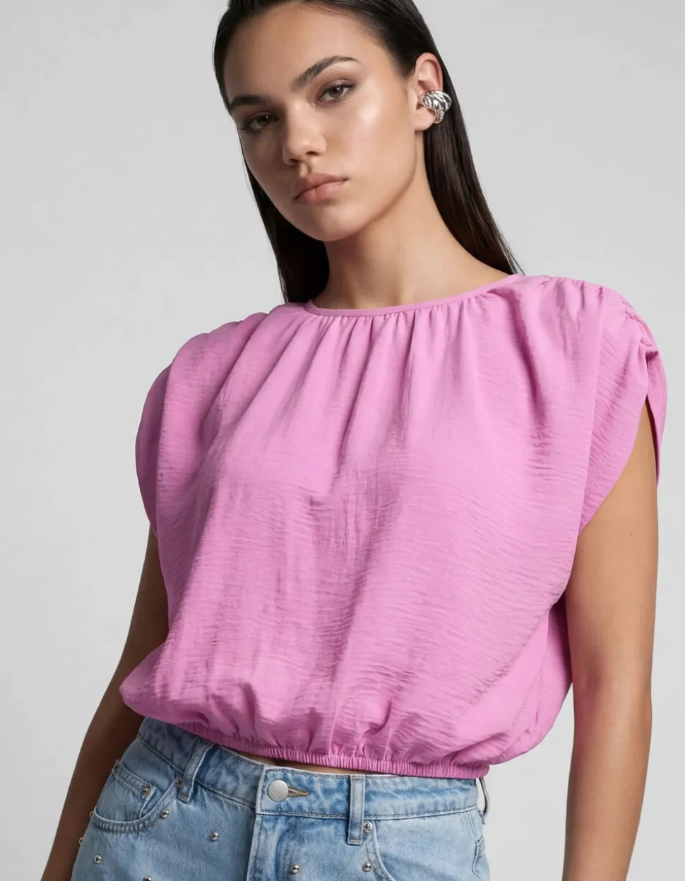 Cropped Twist Top Roze