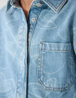 Denim Heart Print Blouse Blauw