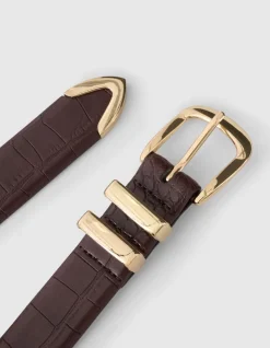 Double Metal Croco Riem Donkerbruin/Goud