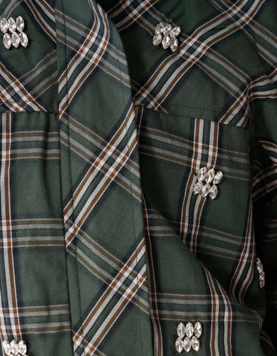 Embellished Check Bomber Donkergroen