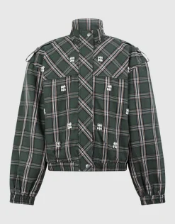 Embellished Check Bomber Donkergroen