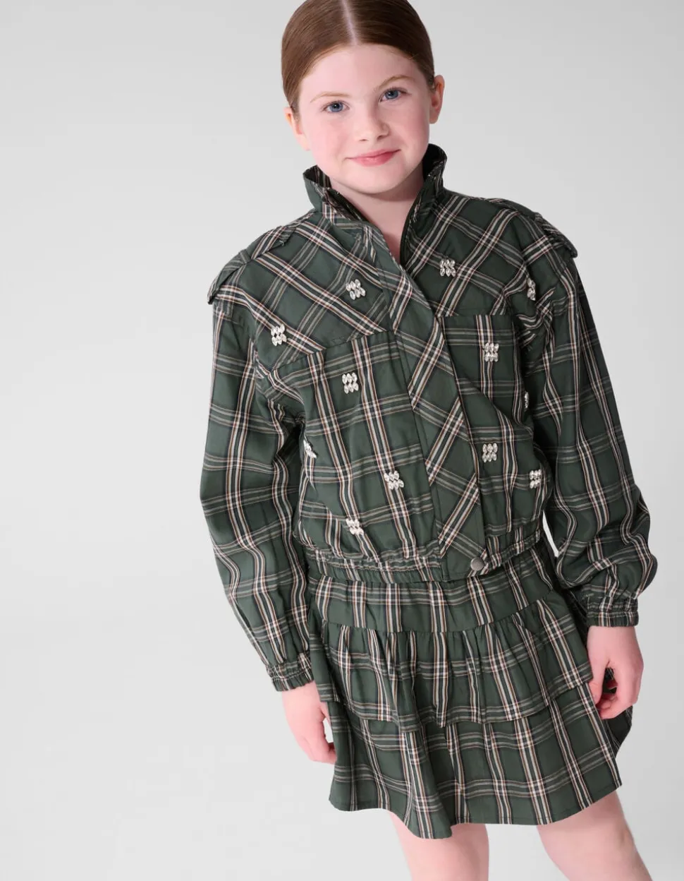 Embellished Check Bomber Donkergroen