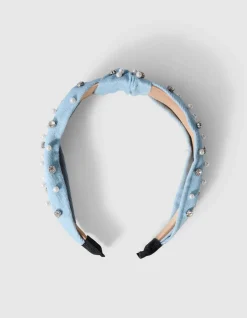 Embellished Denim Haarband Blauw