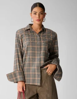 Embellished Ruiten Blouse Grijs
