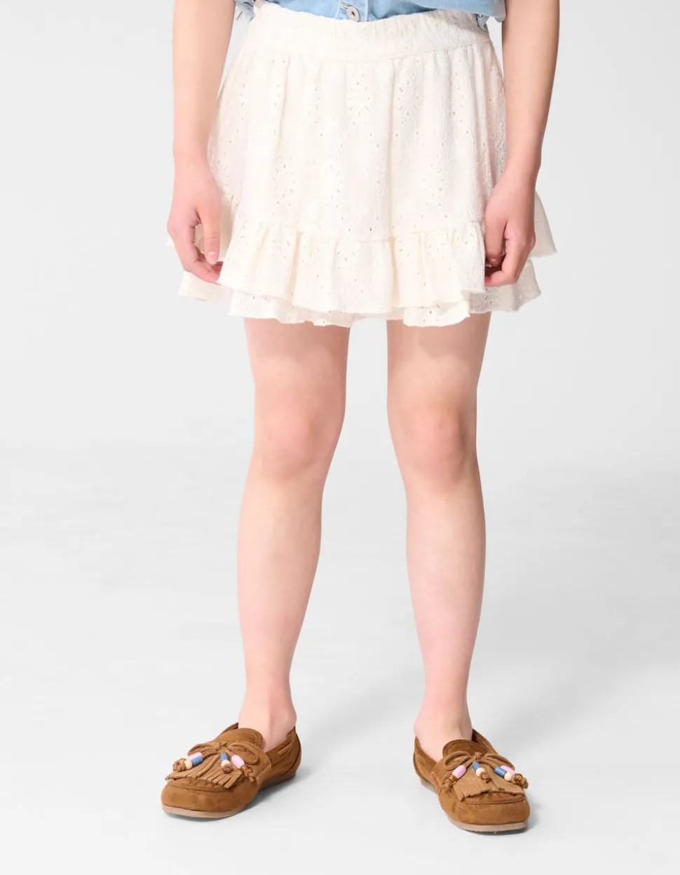 Embroidery Ruffle Skort Wit