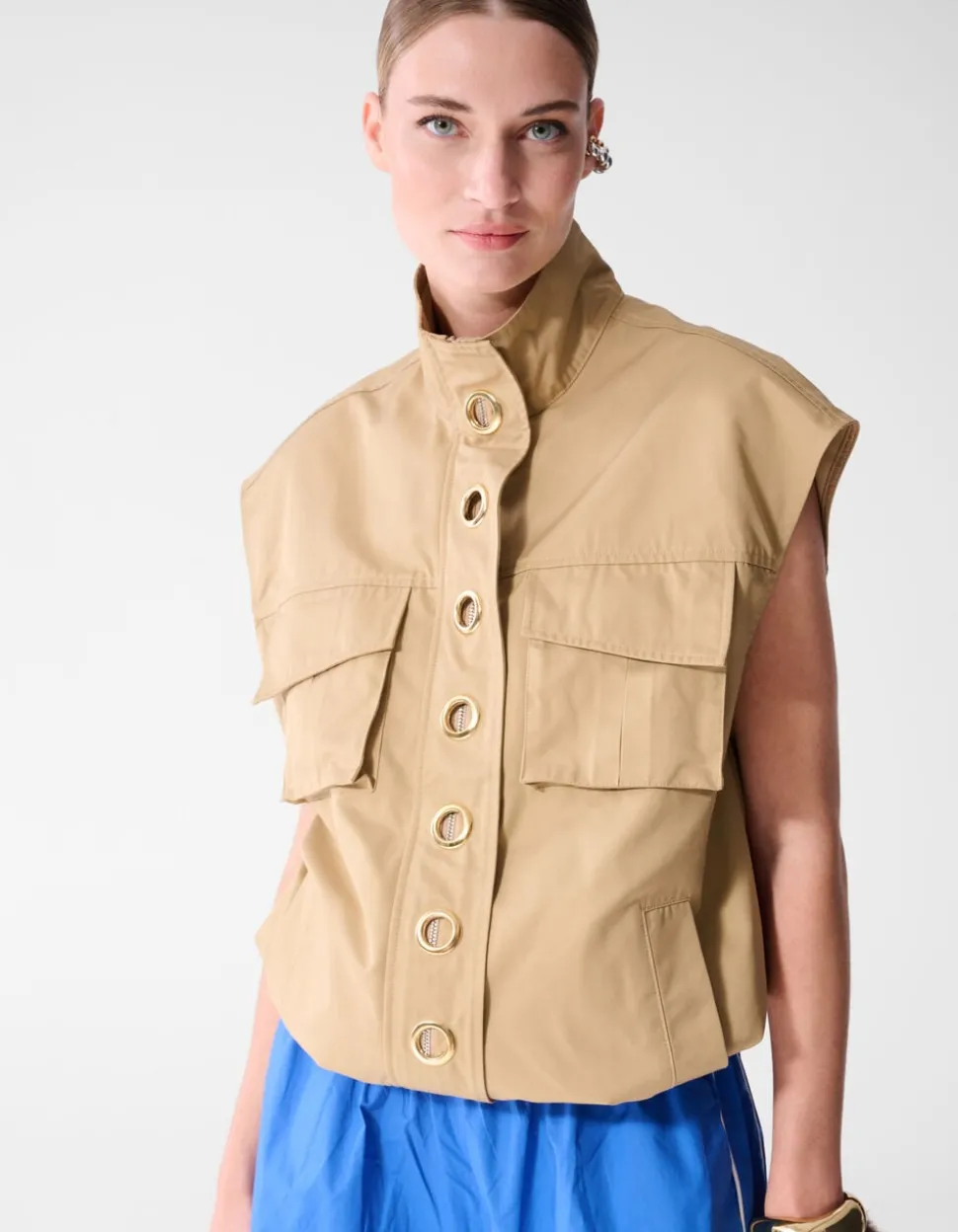 Eyelet Sleeveless Jack Camel
