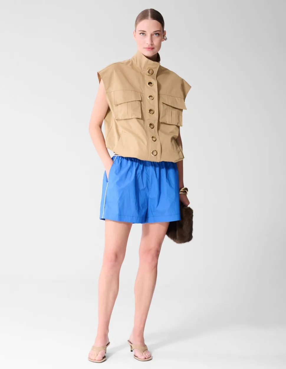 Eyelet Sleeveless Jack Camel