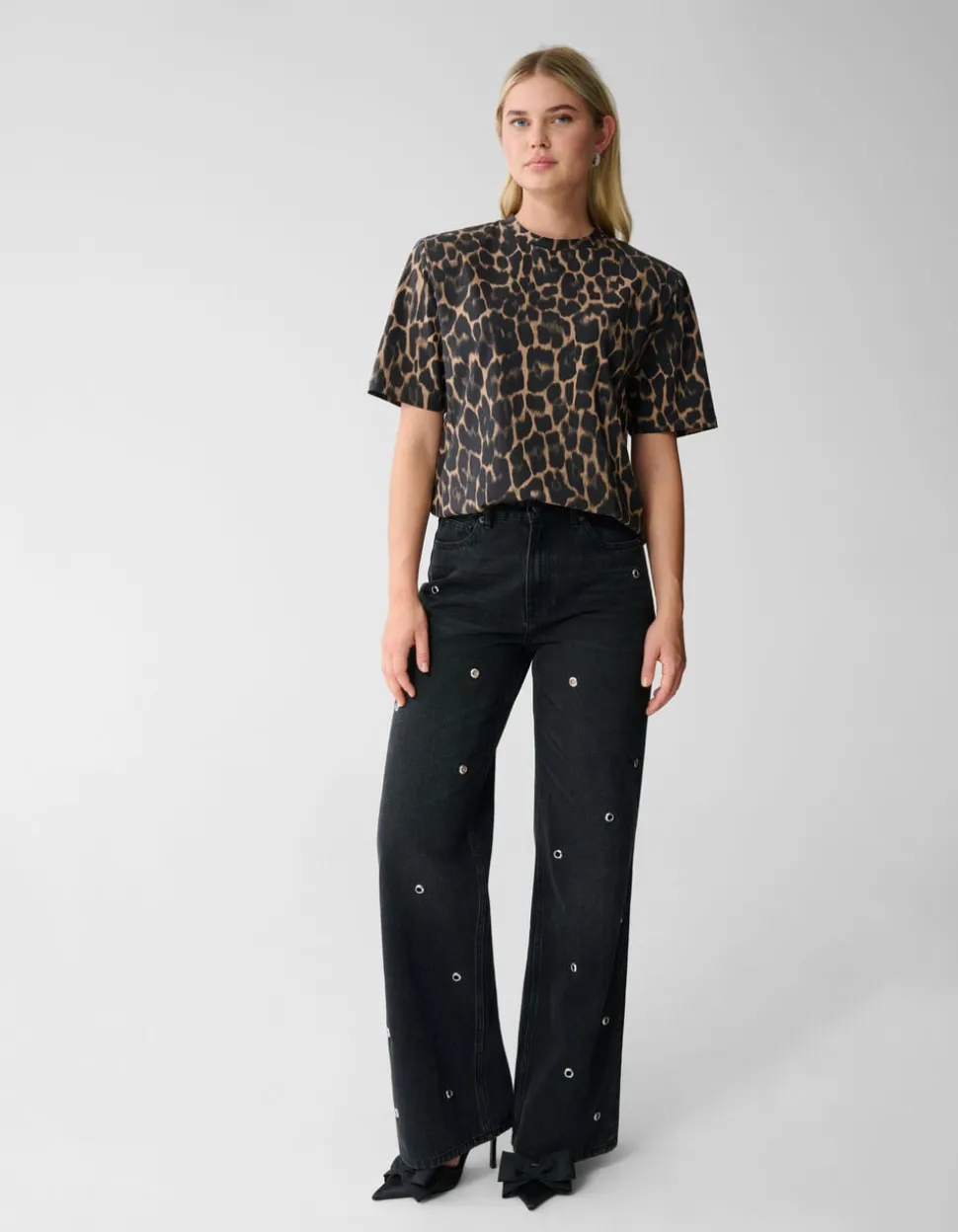 Eyelet Straight Fit Jeans Donkergrijs