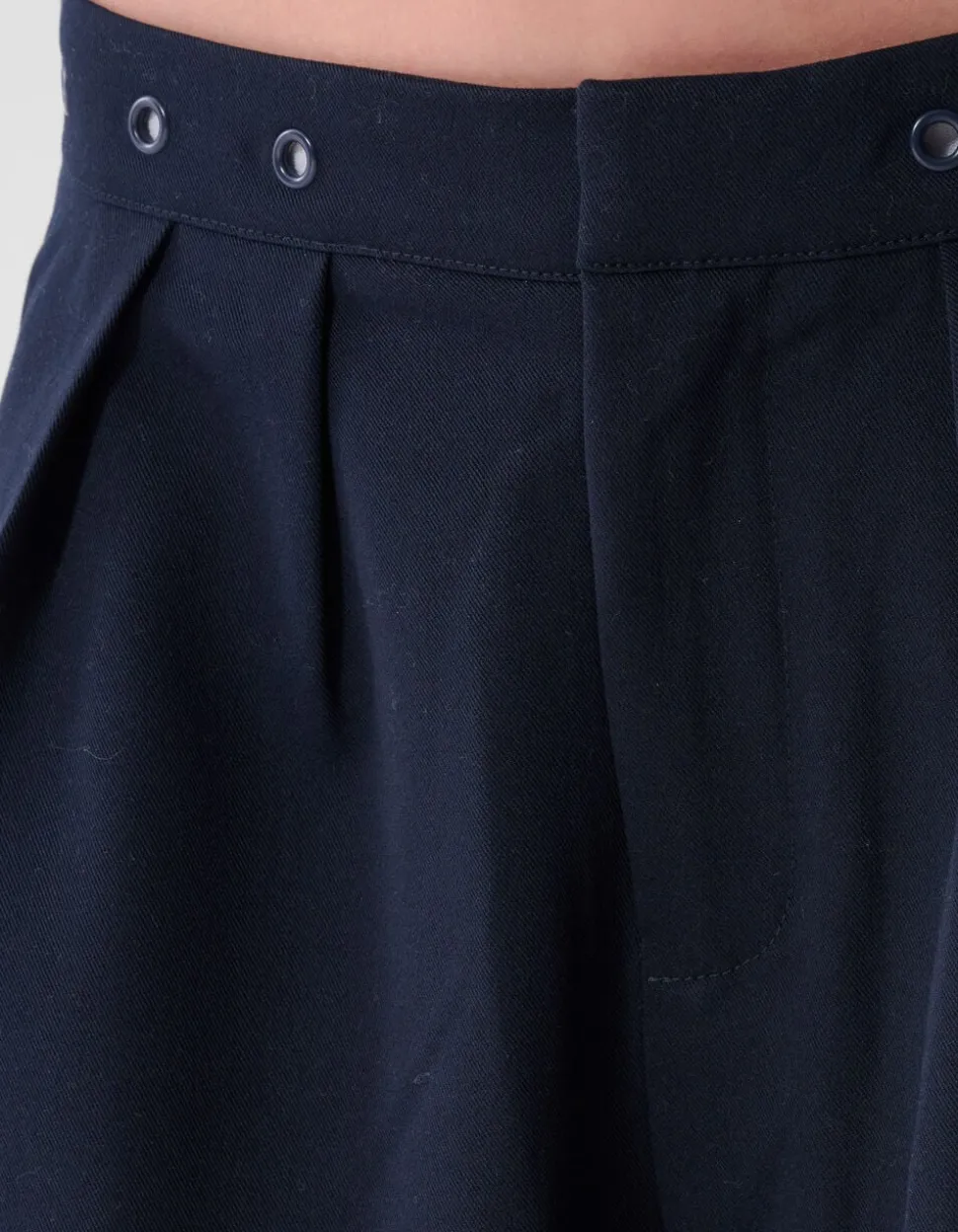 Eyelet Wide Leg Pantalon Donkerblauw