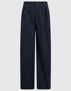 Eyelet Wide Leg Pantalon Donkerblauw