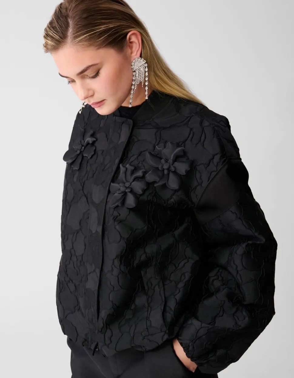 Flower Jacquard Bomber Zwart