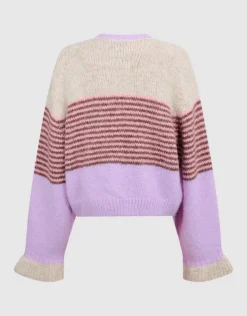 Fluffy Gestreept Vest Gebroken Wit/Paars
