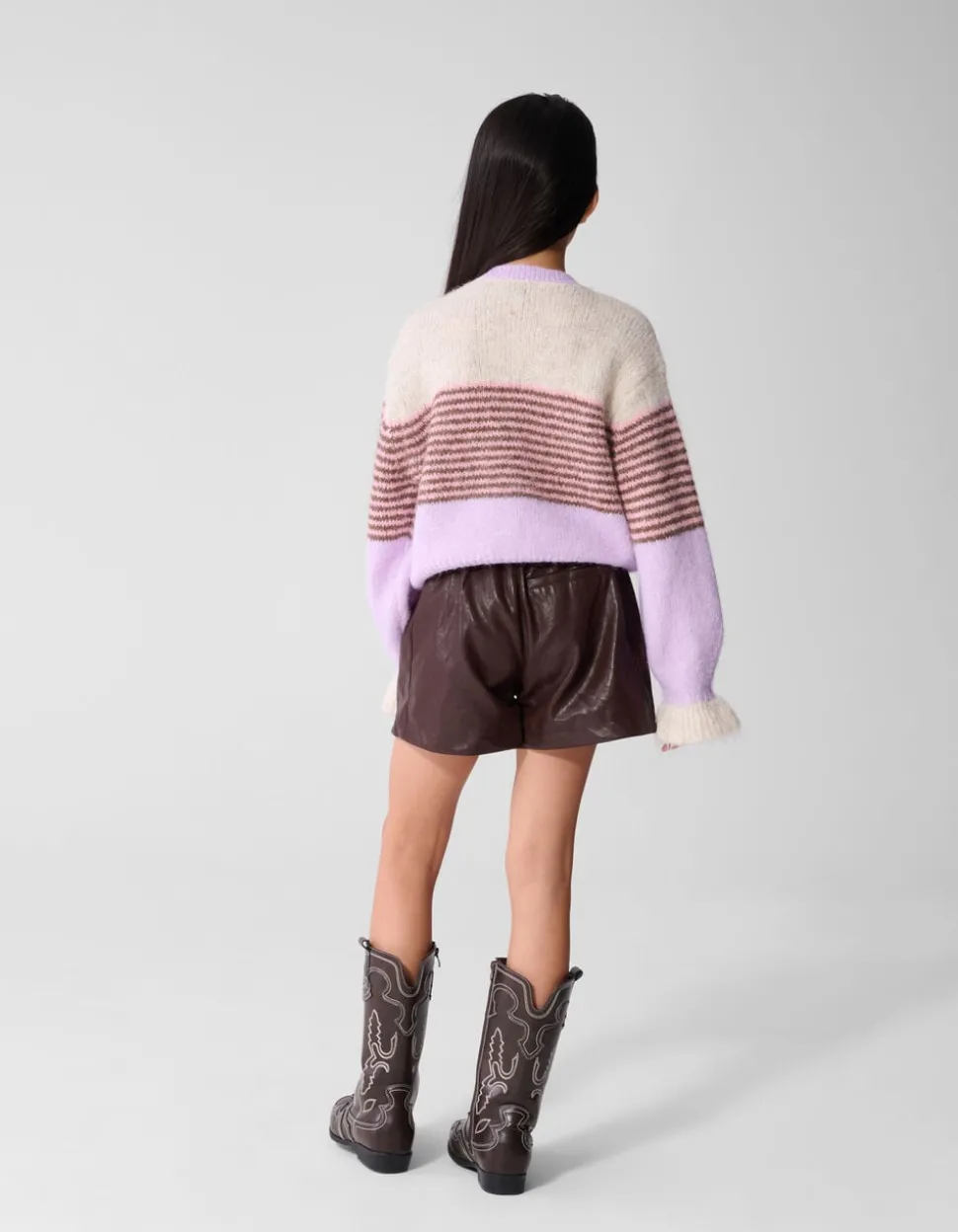 Fluffy Gestreept Vest Gebroken Wit/Paars