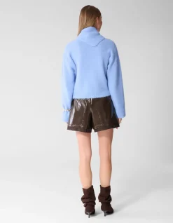 Fluffy Scarf Gebreide Trui Blauw