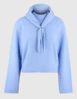 Fluffy Scarf Gebreide Trui Blauw