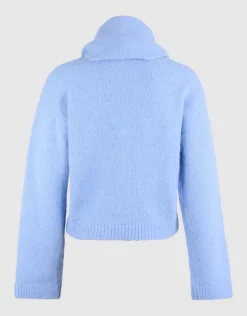 Fluffy Scarf Gebreide Trui Blauw