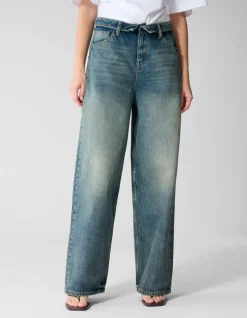 Folded Waistband Baggy Fit Jeans Donkerblauw