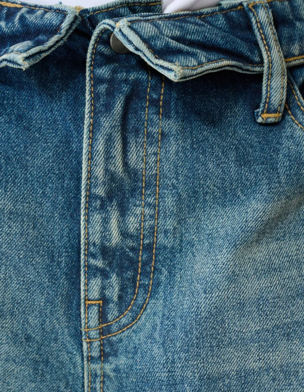 Folded Waistband Baggy Fit Jeans Donkerblauw