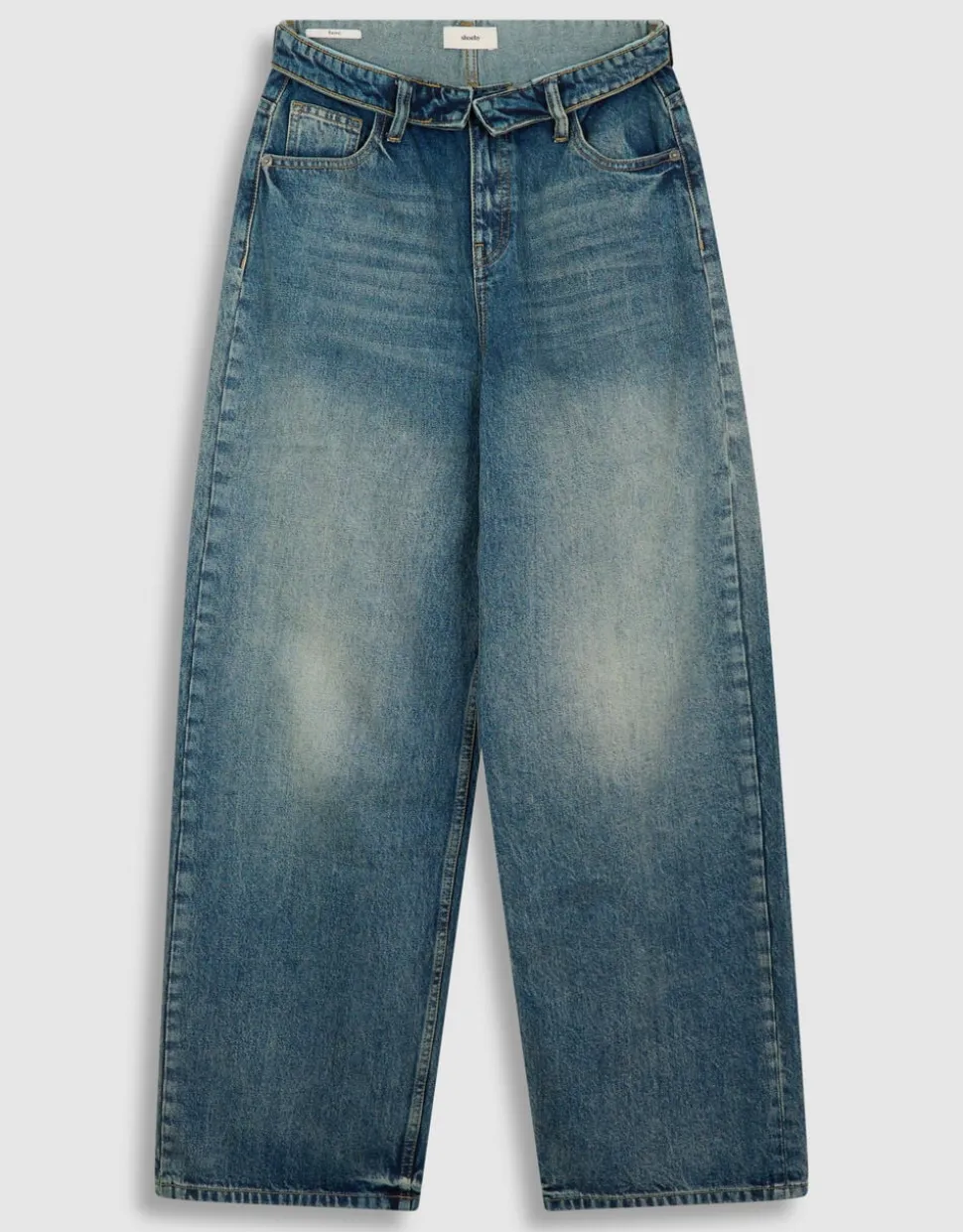 Folded Waistband Baggy Fit Jeans Donkerblauw