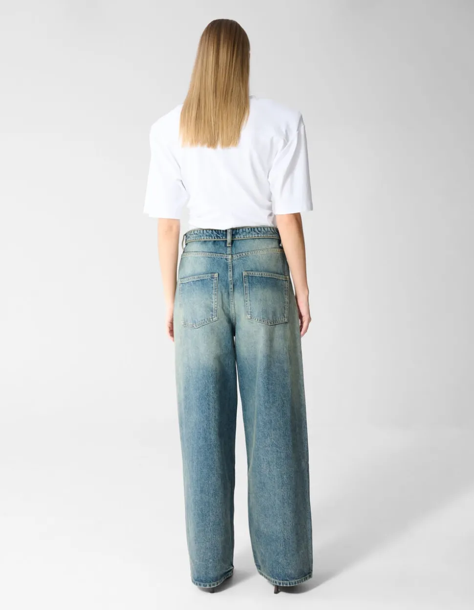 Folded Waistband Baggy Fit Jeans Donkerblauw