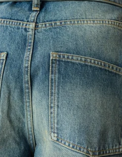 Folded Waistband Baggy Fit Jeans Donkerblauw