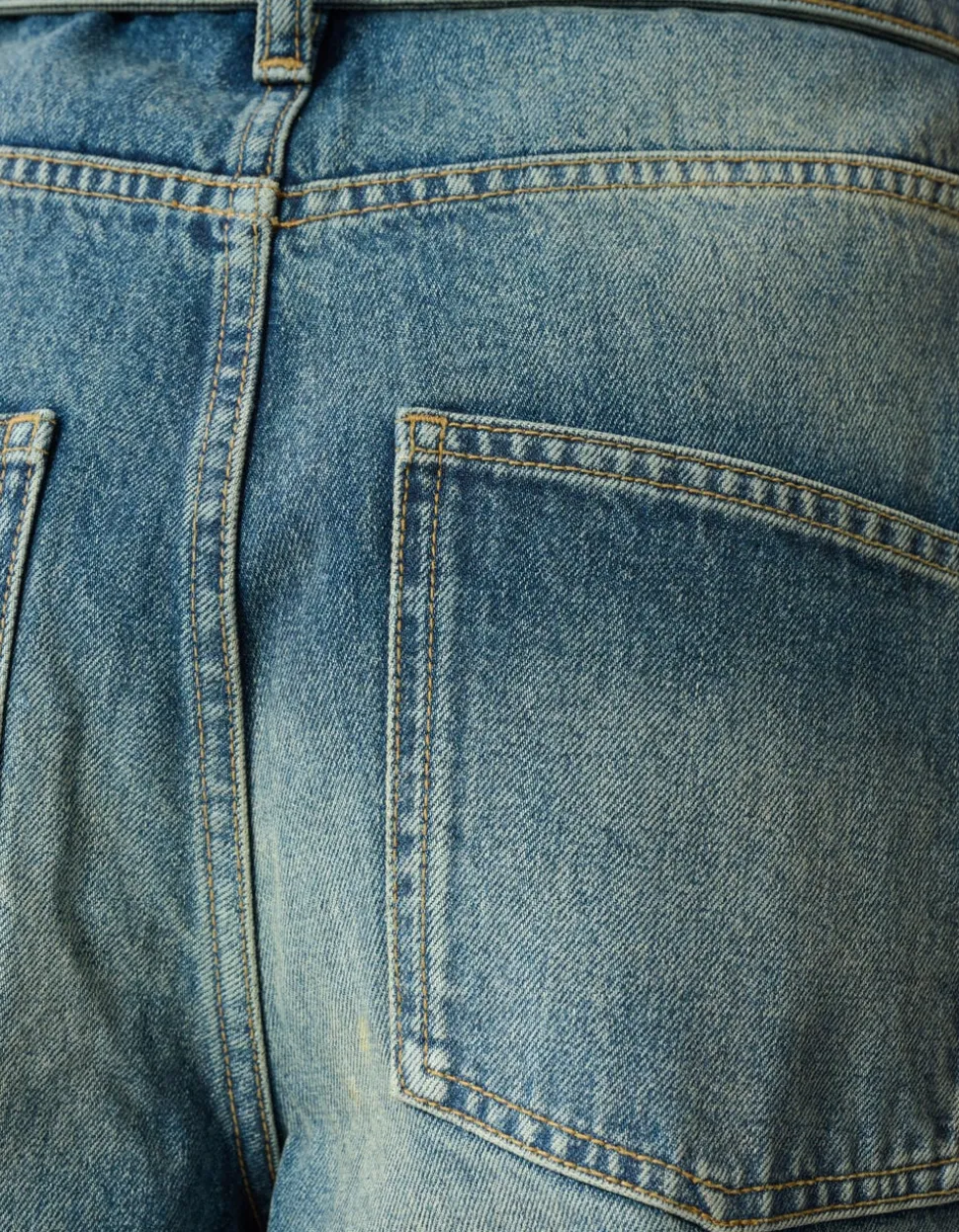 Folded Waistband Baggy Fit Jeans Donkerblauw