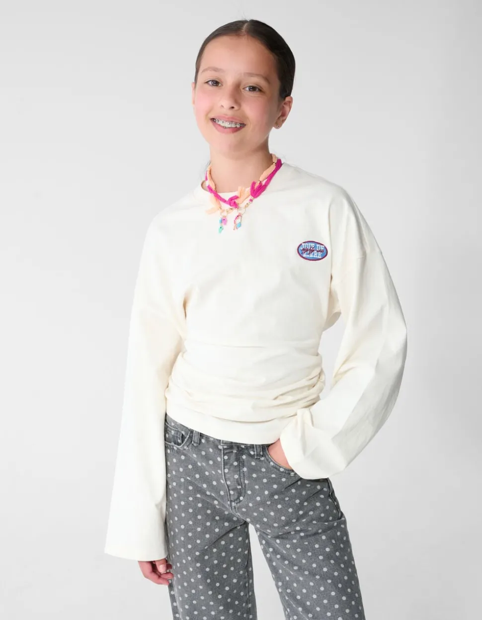 Gathered Longsleeve Top Gebroken Wit