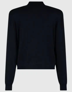 Gebreide Longsleeve Polo Donkerblauw