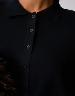Gebreide Longsleeve Polo Donkerblauw