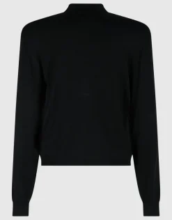 Gebreide Longsleeve Polo Zwart