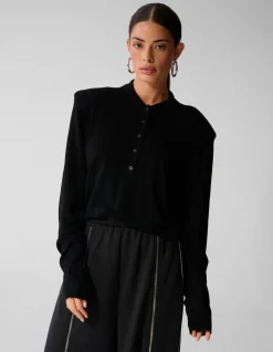 Gebreide Longsleeve Polo Zwart